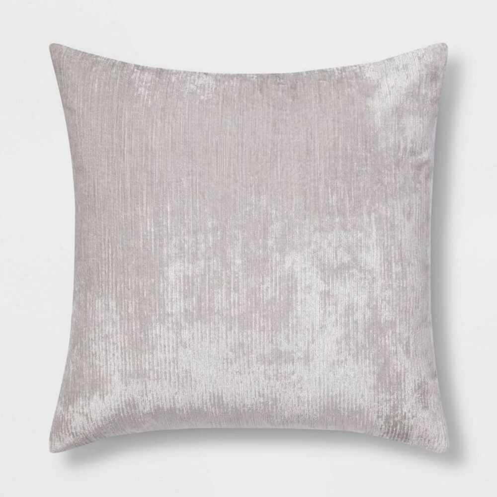 Oversized Velvet Ribbed Square Decorative Throw Pillow - Gray